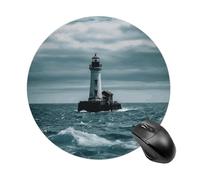 Gaming Mouse Pad 7.8" Non-Slip Rubber Base Lighthouse Ocean Mousepad for Computer Laptop Home Office Desk Mousepads Waterproof Washable Cute Small Mouse Mat (Round Black)