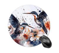 Gaming Mouse Pad 7.8" Non-Slip Rubber Base Lily Flowers Birds Mousepad for Computer Laptop Home Office Desk Mousepads Waterproof Washable Cute Small Mouse Mat (Round Black)