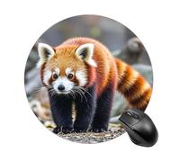 Gaming Mouse Pad 7.8" Non-Slip Rubber Base Little Red Panda Mousepad for Computer Laptop Home Office Desk Mousepads Waterproof Washable Cute Small Mouse Mat (Round Black)