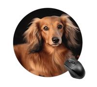 Gaming Mouse Pad 7.8" Non-Slip Rubber Base Long Haired Dachshund Mousepad for Computer Laptop Home Office Desk Mousepads Waterproof Washable Cute Small Mouse Mat (Round Black)