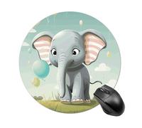 Gaming Mouse Pad 7.8" Non-Slip Rubber Base Lovely Elephant Mousepad for Computer Laptop Home Office Desk Mousepads Waterproof Washable Cute Small Mouse Mat (Round Black)