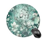 Gaming Mouse Pad 7.8" Non-Slip Rubber Base Mint Green Floral Mousepad for Computer Laptop Home Office Desk Mousepads Waterproof Washable Cute Small Mouse Mat (Round Black)