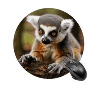 Gaming Mouse Pad 7.8" Non-Slip Rubber Base Monkey Lemur Cute Mousepad for Computer Laptop Home Office Desk Mousepads Waterproof Washable Cute Small Mouse Mat (Round Black)