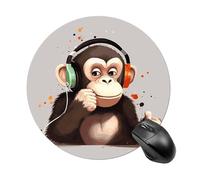 Gaming Mouse Pad 7.8" Non-Slip Rubber Base Music Monkey Mousepad for Computer Laptop Home Office Desk Mousepads Waterproof Washable Cute Small Mouse Mat (Round Black)