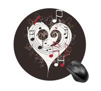 Gaming Mouse Pad 7.8" Non-Slip Rubber Base Music Symbols Mousepad for Computer Laptop Home Office Desk Mousepads Waterproof Washable Cute Small Mouse Mat (Round Black)