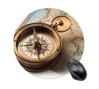 Gaming Mouse Pad 7.8" Non-Slip Rubber Base Old Compass Mousepad for Computer Laptop Home Office Desk Mousepads Waterproof Washable Cute Small Mouse Mat (Round Black)