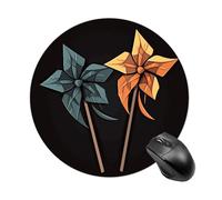 Gaming Mouse Pad 7.8" Non-Slip Rubber Base Origami Windmill Mousepad for Computer Laptop Home Office Desk Mousepads Waterproof Washable Cute Small Mouse Mat (Round Black)