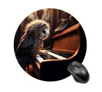 Gaming Mouse Pad 7.8" Non-Slip Rubber Base Owl Plays Piano Mousepad for Computer Laptop Home Office Desk Mousepads Waterproof Washable Cute Small Mouse Mat (Round Black)