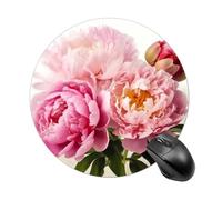 Gaming Mouse Pad 7.8" Non-Slip Rubber Base Peony Flowers Blossom Mousepad for Computer Laptop Home Office Desk Mousepads Waterproof Washable Cute Small Mouse Mat (Round Black)