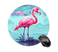 Gaming Mouse Pad 7.8" Non-Slip Rubber Base Pink Flamingos Mousepad for Computer Laptop Home Office Desk Mousepads Waterproof Washable Cute Small Mouse Mat (Round Black)