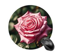 Gaming Mouse Pad 7.8" Non-Slip Rubber Base Pink Rose Mousepad for Computer Laptop Home Office Desk Mousepads Waterproof Washable Cute Small Mouse Mat (Round Black)