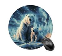 Gaming Mouse Pad 7.8" Non-Slip Rubber Base Polar Bears Northern Lights Mousepad for Computer Laptop Home Office Desk Mousepads Waterproof Washable Cute Small Mouse Mat (Round Black)