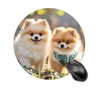 Gaming Mouse Pad 7.8" Non-Slip Rubber Base Pomeranians Puppies Mousepad for Computer Laptop Home Office Desk Mousepads Waterproof Washable Cute Small Mouse Mat (Round Black)