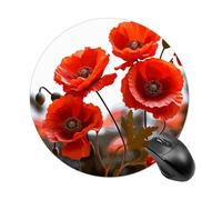 Gaming Mouse Pad 7.8" Non-Slip Rubber Base Poppy Flowers Vivid Petals Mousepad for Computer Laptop Home Office Desk Mousepads Waterproof Washable Cute Small Mouse Mat (Round Black)