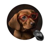 Gaming Mouse Pad 7.8" Non-Slip Rubber Base Puppy Wearing Glasses Mousepad for Computer Laptop Home Office Desk Mousepads Waterproof Washable Cute Small Mouse Mat (Round Black)