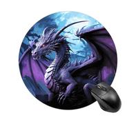 Gaming Mouse Pad 7.8" Non-Slip Rubber Base Purple Dragon Purple Moon Mousepad for Computer Laptop Home Office Desk Mousepads Waterproof Washable Cute Small Mouse Mat (Round Black)