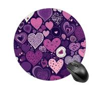 Gaming Mouse Pad 7.8" Non-Slip Rubber Base Purple Heart Shape Mousepad for Computer Laptop Home Office Desk Mousepads Waterproof Washable Cute Small Mouse Mat (Round Black)