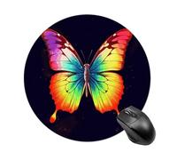 Gaming Mouse Pad 7.8" Non-Slip Rubber Base Rainbow Butterfly Mousepad for Computer Laptop Home Office Desk Mousepads Waterproof Washable Cute Small Mouse Mat (Round Black)