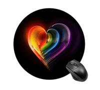 Gaming Mouse Pad 7.8" Non-Slip Rubber Base Rainbow Striped Heart Mousepad for Computer Laptop Home Office Desk Mousepads Waterproof Washable Cute Small Mouse Mat (Round Black)