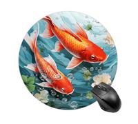 Gaming Mouse Pad 7.8" Non-Slip Rubber Base Red Carp Fish Mousepad for Computer Laptop Home Office Desk Mousepads Waterproof Washable Cute Small Mouse Mat (Round Black)