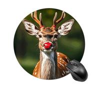 Gaming Mouse Pad 7.8" Non-Slip Rubber Base Red-Nosed Deer Mousepad for Computer Laptop Home Office Desk Mousepads Waterproof Washable Cute Small Mouse Mat (Round Black)