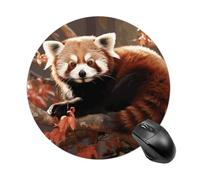 Gaming Mouse Pad 7.8" Non-Slip Rubber Base Red Panda Mousepad for Computer Laptop Home Office Desk Mousepads Waterproof Washable Cute Small Mouse Mat (Round Black)