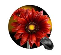 Gaming Mouse Pad 7.8" Non-Slip Rubber Base Red Sunflower Mousepad for Computer Laptop Home Office Desk Mousepads Waterproof Washable Cute Small Mouse Mat (Round Black)