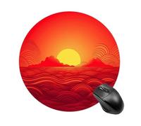 Gaming Mouse Pad 7.8" Non-Slip Rubber Base Red Sunrise Mousepad for Computer Laptop Home Office Desk Mousepads Waterproof Washable Cute Small Mouse Mat (Round Black)