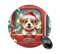 Gaming Mouse Pad 7.8" Non-Slip Rubber Base Red Truck Puppy Mousepad for Computer Laptop Home Office Desk Mousepads Waterproof Washable Cute Small Mouse Mat (Round Black)