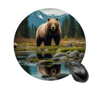 Gaming Mouse Pad 7.8" Non-Slip Rubber Base River Bear Mousepad for Computer Laptop Home Office Desk Mousepads Waterproof Washable Cute Small Mouse Mat (Round Black)
