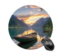 Gaming Mouse Pad 7.8" Non-Slip Rubber Base River Sunset Boat Mousepad for Computer Laptop Home Office Desk Mousepads Waterproof Washable Cute Small Mouse Mat (Round Black)