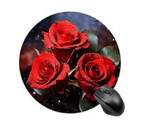 Gaming Mouse Pad 7.8" Non-Slip Rubber Base Romantic Red Roses Mousepad for Computer Laptop Home Office Desk Mousepads Waterproof Washable Cute Small Mouse Mat (Round Black)