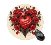 Gaming Mouse Pad 7.8" Non-Slip Rubber Base Rose Heart Shape Mousepad for Computer Laptop Home Office Desk Mousepads Waterproof Washable Cute Small Mouse Mat (Round Black)