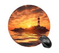 Gaming Mouse Pad 7.8" Non-Slip Rubber Base Sea Lighthouse Mousepad for Computer Laptop Home Office Desk Mousepads Waterproof Washable Cute Small Mouse Mat (Round Black)