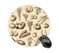 Gaming Mouse Pad 7.8" Non-Slip Rubber Base Sketch Style Vegetables Mousepad for Computer Laptop Home Office Desk Mousepads Waterproof Washable Cute Small Mouse Mat (Round Black)