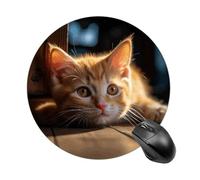 Gaming Mouse Pad 7.8" Non-Slip Rubber Base Small Orange Cat Mousepad for Computer Laptop Home Office Desk Mousepads Waterproof Washable Cute Small Mouse Mat (Round Black)