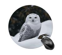 Gaming Mouse Pad 7.8" Non-Slip Rubber Base Snow Owl Mousepad for Computer Laptop Home Office Desk Mousepads Waterproof Washable Cute Small Mouse Mat (Round Black)