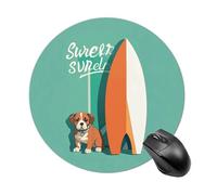 Gaming Mouse Pad 7.8" Non-Slip Rubber Base Surfboard and Puppy Mousepad for Computer Laptop Home Office Desk Mousepads Waterproof Washable Cute Small Mouse Mat (Round Black)