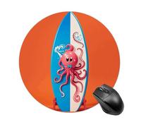 Gaming Mouse Pad 7.8" Non-Slip Rubber Base Surfboard Octopus Mousepad for Computer Laptop Home Office Desk Mousepads Waterproof Washable Cute Small Mouse Mat (Round Black)