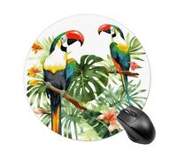 Gaming Mouse Pad 7.8" Non-Slip Rubber Base Toucans Parrot Mousepad for Computer Laptop Home Office Desk Mousepads Waterproof Washable Cute Small Mouse Mat (Round Black)