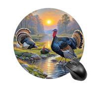 Gaming Mouse Pad 7.8" Non-Slip Rubber Base Turkey Meeting Mousepad for Computer Laptop Home Office Desk Mousepads Waterproof Washable Cute Small Mouse Mat (Round Black)