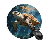 Gaming Mouse Pad 7.8" Non-Slip Rubber Base Turtle Swimming Mousepad for Computer Laptop Home Office Desk Mousepads Waterproof Washable Cute Small Mouse Mat (Round Black)