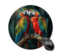 Gaming Mouse Pad 7.8" Non-Slip Rubber Base Two Colored Parrots Mousepad for Computer Laptop Home Office Desk Mousepads Waterproof Washable Cute Small Mouse Mat (Round Black)