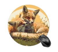 Gaming Mouse Pad 7.8" Non-Slip Rubber Base Two Fox Animal Mousepad for Computer Laptop Home Office Desk Mousepads Waterproof Washable Cute Small Mouse Mat (Round Black)