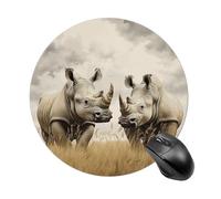 Gaming Mouse Pad 7.8" Non-Slip Rubber Base Two Rhinos Mousepad for Computer Laptop Home Office Desk Mousepads Waterproof Washable Cute Small Mouse Mat (Round Black)