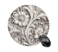 Gaming Mouse Pad 7.8" Non-Slip Rubber Base Victorian Floral Pattern Mousepad for Computer Laptop Home Office Desk Mousepads Waterproof Washable Cute Small Mouse Mat (Round Black)