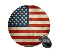 Gaming Mouse Pad 7.8" Non-Slip Rubber Base Vintage American USA Flag Mousepad for Computer Laptop Home Office Desk Mousepads Waterproof Washable Cute Small Mouse Mat (Round Black)