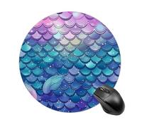 Gaming Mouse Pad 7.8" Non-Slip Rubber Base Water Lily Mermaid Scales Mousepad for Computer Laptop Home Office Desk Mousepads Waterproof Washable Cute Small Mouse Mat (Round Black)