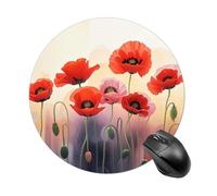 Gaming Mouse Pad 7.8" Non-Slip Rubber Base Watercolor Red Poppy Flowers Mousepad for Computer Laptop Home Office Desk Mousepads Waterproof Washable Cute Small Mouse Mat (Round Black)