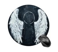 Gaming Mouse Pad 7.8" Non-Slip Rubber Base White Angel Wings Mousepad for Computer Laptop Home Office Desk Mousepads Waterproof Washable Cute Small Mouse Mat (Round Black)